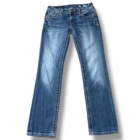 Miss Me JE5640TR Medium Wash Straight Jeans with Embroidered & Sequined Pockets - Picture 2 of 9